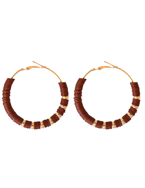 E1888 Gold Brown Soft Bead Hoop Earrings - Iris Fashion Jewelry