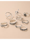RS15 Silver Color 9 pc. Ring Set - Iris Fashion Jewelry
