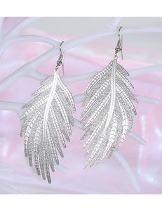 E1908 Silver Textured Feather Metal Earrings - Iris Fashion Jewelry