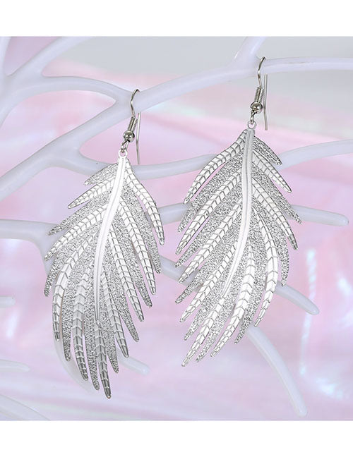 E1908 Silver Textured Feather Metal Earrings - Iris Fashion Jewelry