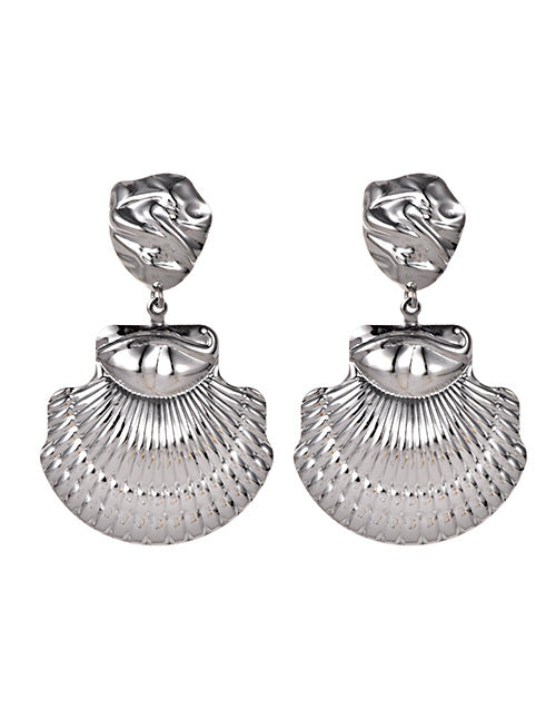 E1833 Large Silver Shell Earrings - Iris Fashion Jewelry