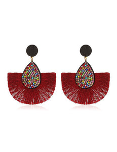 E1926 Multi Color Rhinestone Burgundy/Red Fan Shape Earrings - Iris Fashion Jewelry