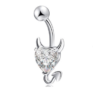 P41 Silver Crystal Heart Gem Devil Belly Button Ring - Iris Fashion Jewelry
