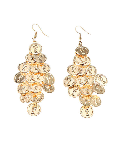 E1875 Gold Cascading Coin Earrings - Iris Fashion Jewelry