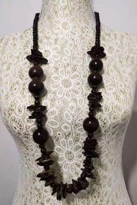 N1308 Brown Round & Stone Shape Wooden Bead Necklace with FREE Earrings - Iris Fashion Jewelry