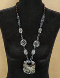 N2059 Black Bead Swirl Glitter Decorated Acrylic Long Necklace With Free Earrings - Iris Fashion Jewelry