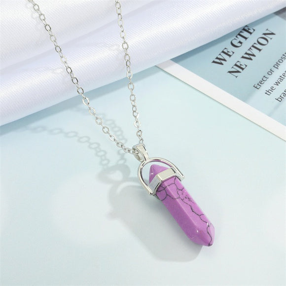 N1982 Silver Lavender Crackle Imitation Stone Necklace with FREE Earrings - Iris Fashion Jewelry
