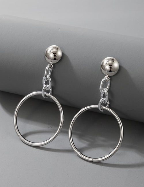 E768 Silver Chain Link Hoop Dangle Earrings - Iris Fashion Jewelry