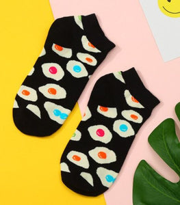 SF1173 Black Colorful Fried Egg Low Cut Socks - Iris Fashion Jewelry