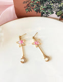 E1861 Gold Star & Moon Pink Bead Earrings - Iris Fashion Jewelry