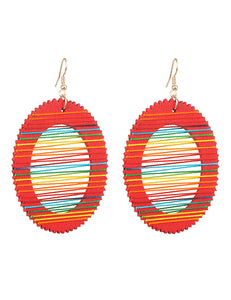 E508 Red Wooden Oval with Multi String Earrings - Iris Fashion Jewelry