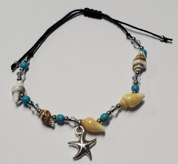 *B14 Silver Starfish and Sea Shell Turquoise Bead Bracelet - Iris Fashion Jewelry