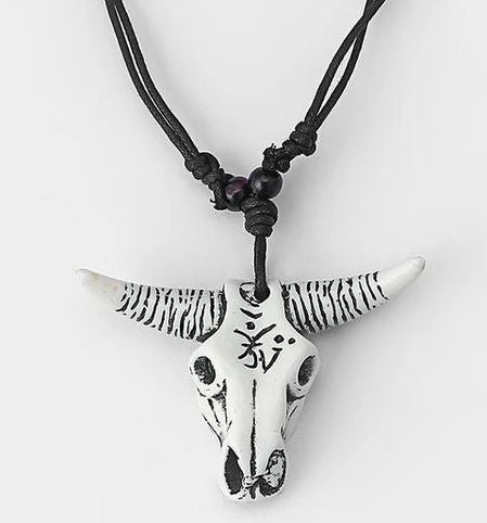 N223 Bleached Steer Head Necklace - Iris Fashion Jewelry