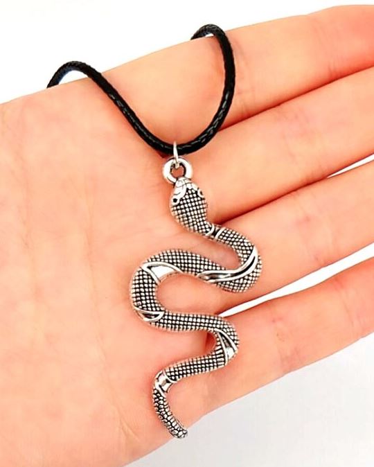 N1825 Silver Snake on Leather Cord Necklace - Iris Fashion Jewelry