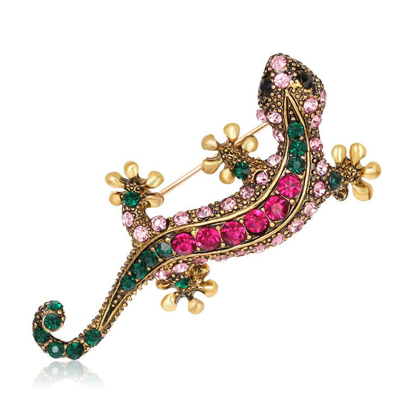F106 Gold Lizard Pink Gemstones Fashion Pin - Iris Fashion Jewelry