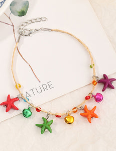 B1211 Silver Woven Multi Color Starfish Jingle Bell Bracelet - Iris Fashion Jewelry