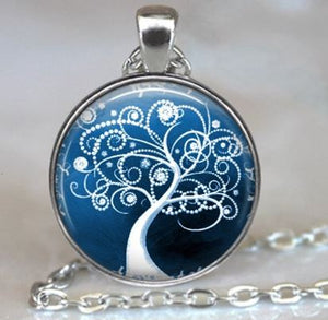 N318 Silver Blue Whimsical Tree Necklace with FREE Earrings - Iris Fashion Jewelry