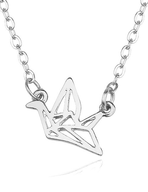 N1374 Silver Dainty Origami Crane Necklace with FREE Earrings - Iris Fashion Jewelry