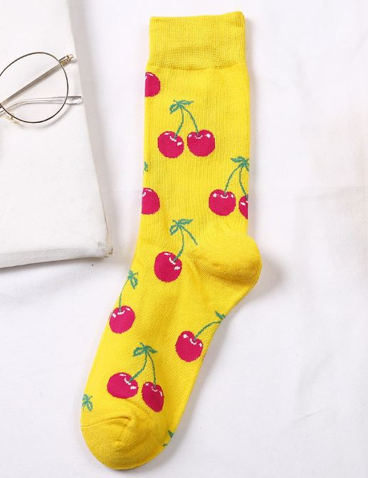 SF222 Golden Yellow Pink Cherry Socks - Iris Fashion Jewelry