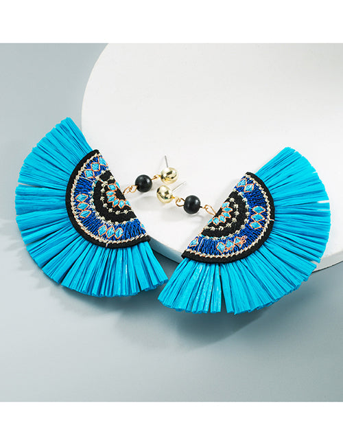 E1301 Fashion Blue Fan Shape Earrings - Iris Fashion Jewelry