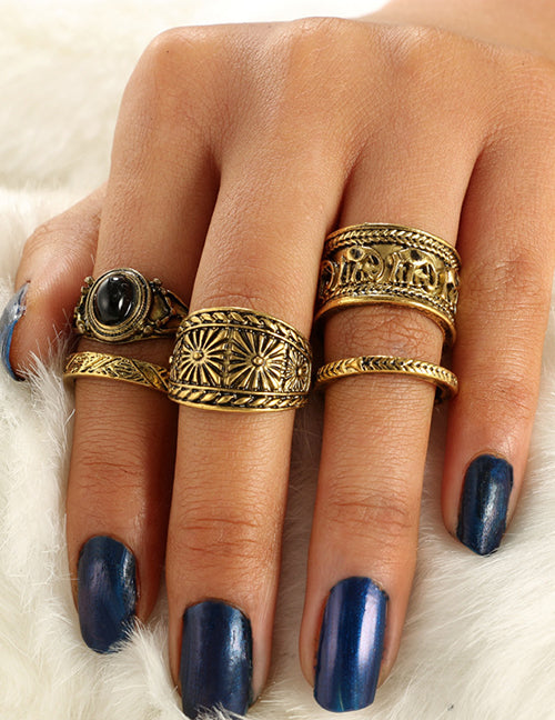 RS47 Gold Color 5 Piece Ring Set - Iris Fashion Jewelry