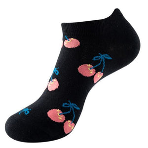 SF1287 Black Pink Cherries Low Cut Socks - Iris Fashion Jewelry