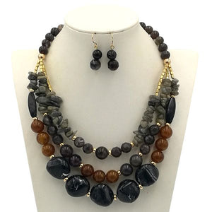 N2019 Black & Brown Stone Look Necklace with FREE Earrings - Iris Fashion Jewelry