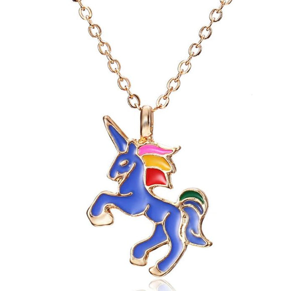 L364 Gold Blue Multi Color Unicorn Necklace FREE EARRINGS - Iris Fashion Jewelry