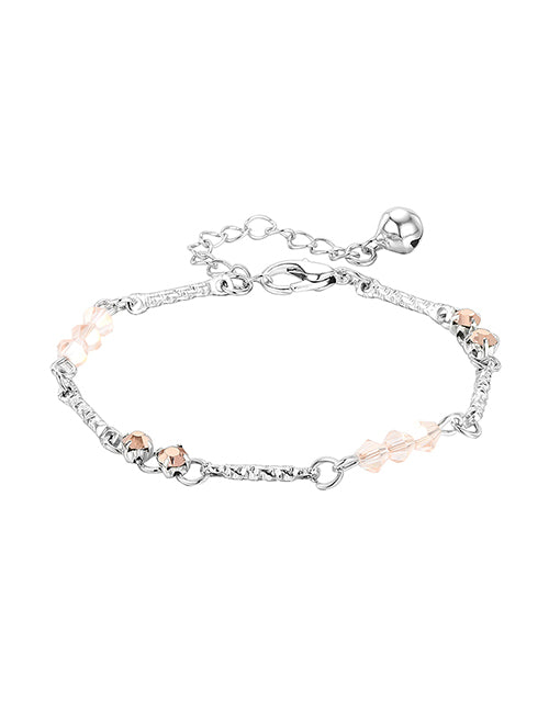 B1214 Silver Light Pink Bead & Rhinestone Bracelet - Iris Fashion Jewelry