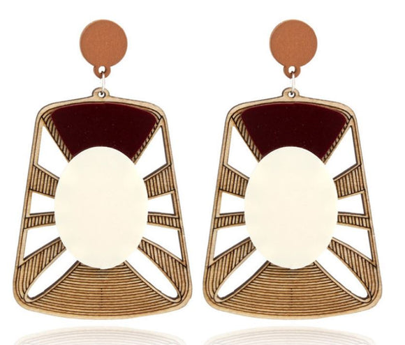 E1902 Large Geometric Wooden Earrings - Iris Fashion Jewelry