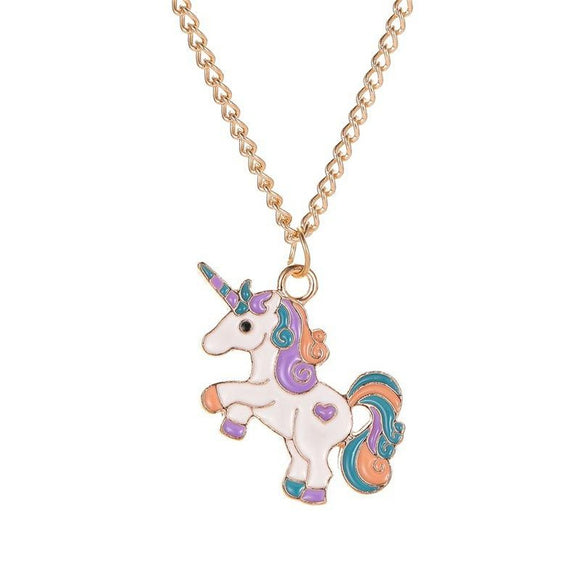 L409 Gold Lavender Unicorn Necklace FREE Earrings - Iris Fashion Jewelry