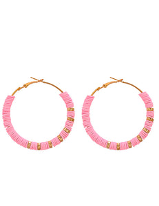 E1889 Gold Light Pink Soft Bead Hoop Earrings - Iris Fashion Jewelry