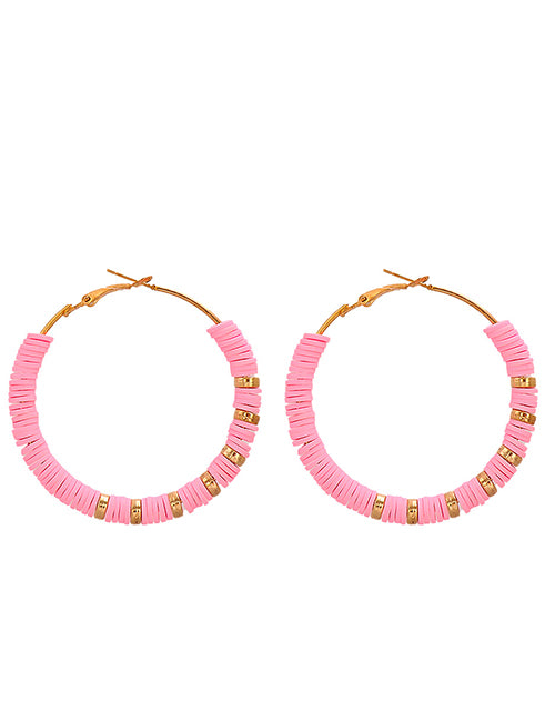 E1889 Gold Light Pink Soft Bead Hoop Earrings - Iris Fashion Jewelry