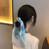 H539 Sage Green Print Hair Scrunchie with Large Bow - Iris Fashion Jewelry