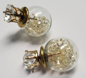 *E92 Gold Rhinestone Clear Gem Filled Double Ball Earrings - Iris Fashion Jewelry