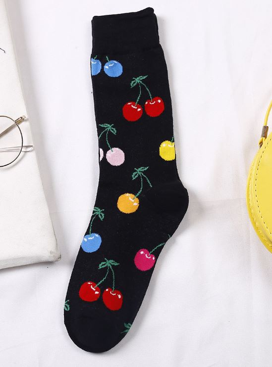 SF227 Black Colorful Cherries Socks - Iris Fashion Jewelry