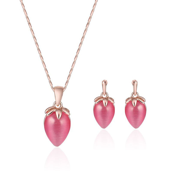 N1973 Rose Gold Pink Moonstone Necklace with FREE Earrings - Iris Fashion Jewelry