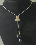 N2083 Silver Rhinestone Bell Shape Black Gem Adjustable Sweater Necklace with FREE Earrings - Iris Fashion Jewelry
