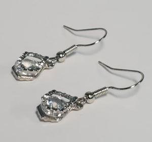 *E719 Silver Gemstone Textured Frame Earrings - Iris Fashion Jewelry