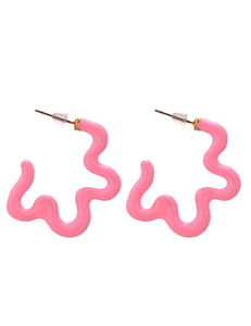 E613 Light Pink Squiggle Geometric Metal Earrings - Iris Fashion Jewelry