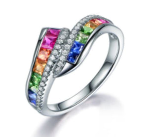 R33 Silver Multi Color Rhinestone Ring - Iris Fashion Jewelry