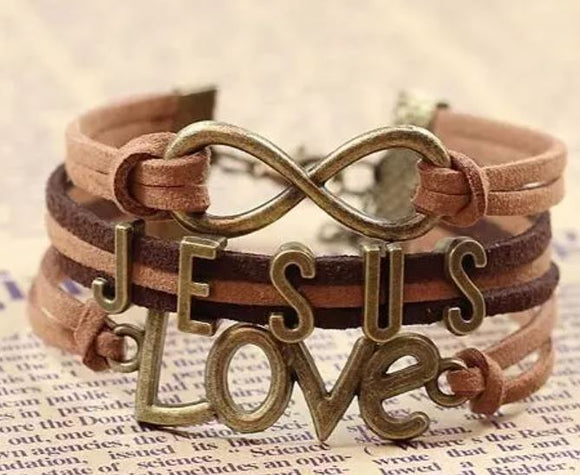 B294 Love Jesus Infinity Brown Leather Bracelet - Iris Fashion Jewelry