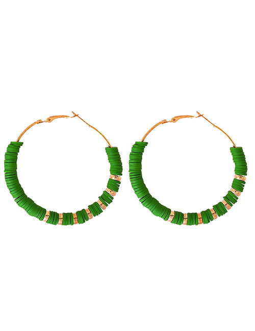E1886 Gold Green Soft Bead Hoop Earrings - Iris Fashion Jewelry