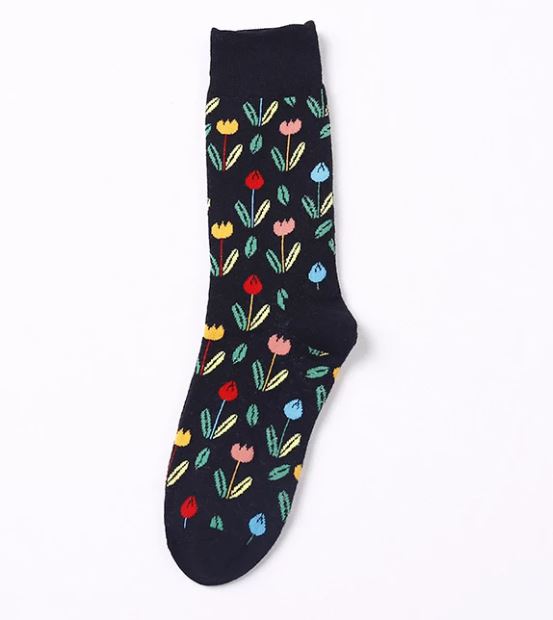 SF156 Black Colorful Flowers Socks - Iris Fashion Jewelry