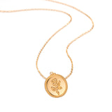 N1404 Gold Rose Imprinted Token Necklace with FREE Earrings - Iris Fashion Jewelry