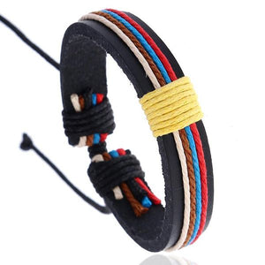 *B208 Black Leather Yellow Colored Rope Bracelet - Iris Fashion Jewelry