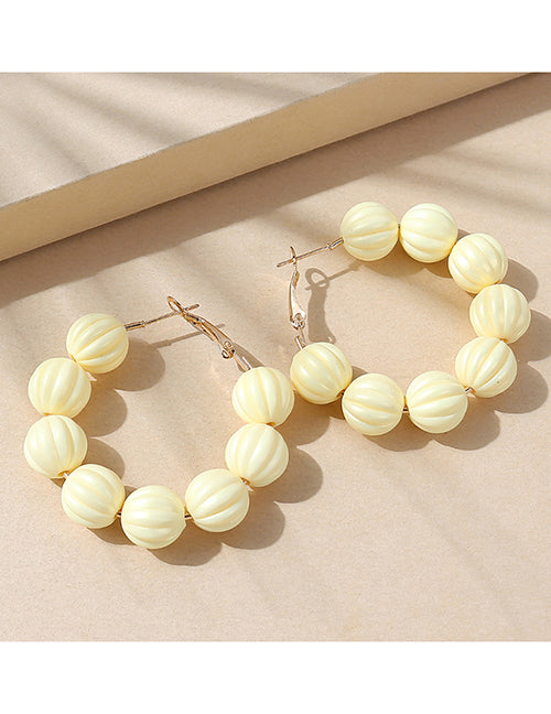 E05 Pale Yellow Shimmer Bead Hoop Earrings - Iris Fashion Jewelry