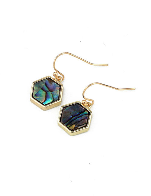 E416 Gold Hexagon Abelone Earrings - Iris Fashion Jewelry