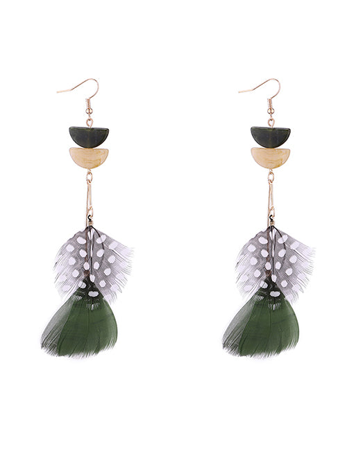 E1917 Beige Green Feather Earrings - Iris Fashion Jewelry