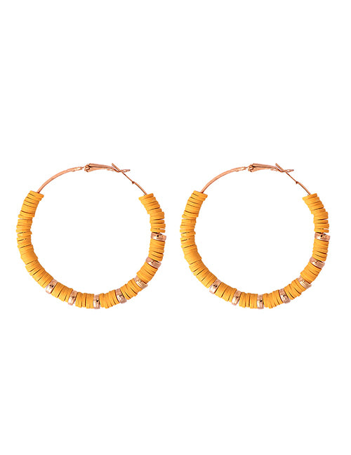 E1890 Gold Golden Yellow Soft Bead Hoop Earrings - Iris Fashion Jewelry